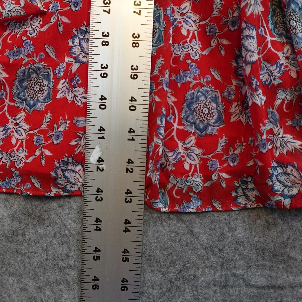Ralph Lauren Dress Womens 4 Petite Red Floral Fit Flare Midi Georgette Puff Slv - Picture 8 of 11